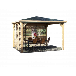 Pool House bois massif avec double paroi ventelles mobiles et orientables