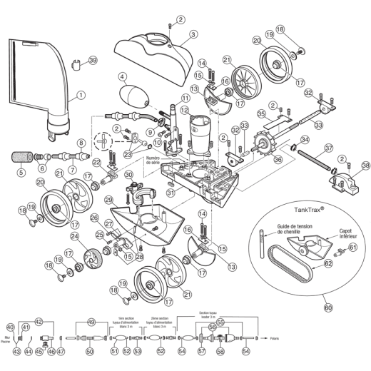 Tuyau d'alimentation W7230307 9 M / 8 flotteurs / 3 raccords tournants / prise manuelle robots Polaris