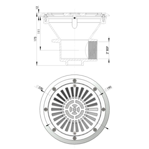 Bonde de fond Astral Prestige Ø210 mm - piscine béton/liner